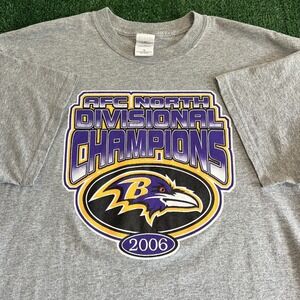 Vintage Baltimore Ravens T-Shirt Mens XL Gray AFC Division Champs 2006 NFL Y2K